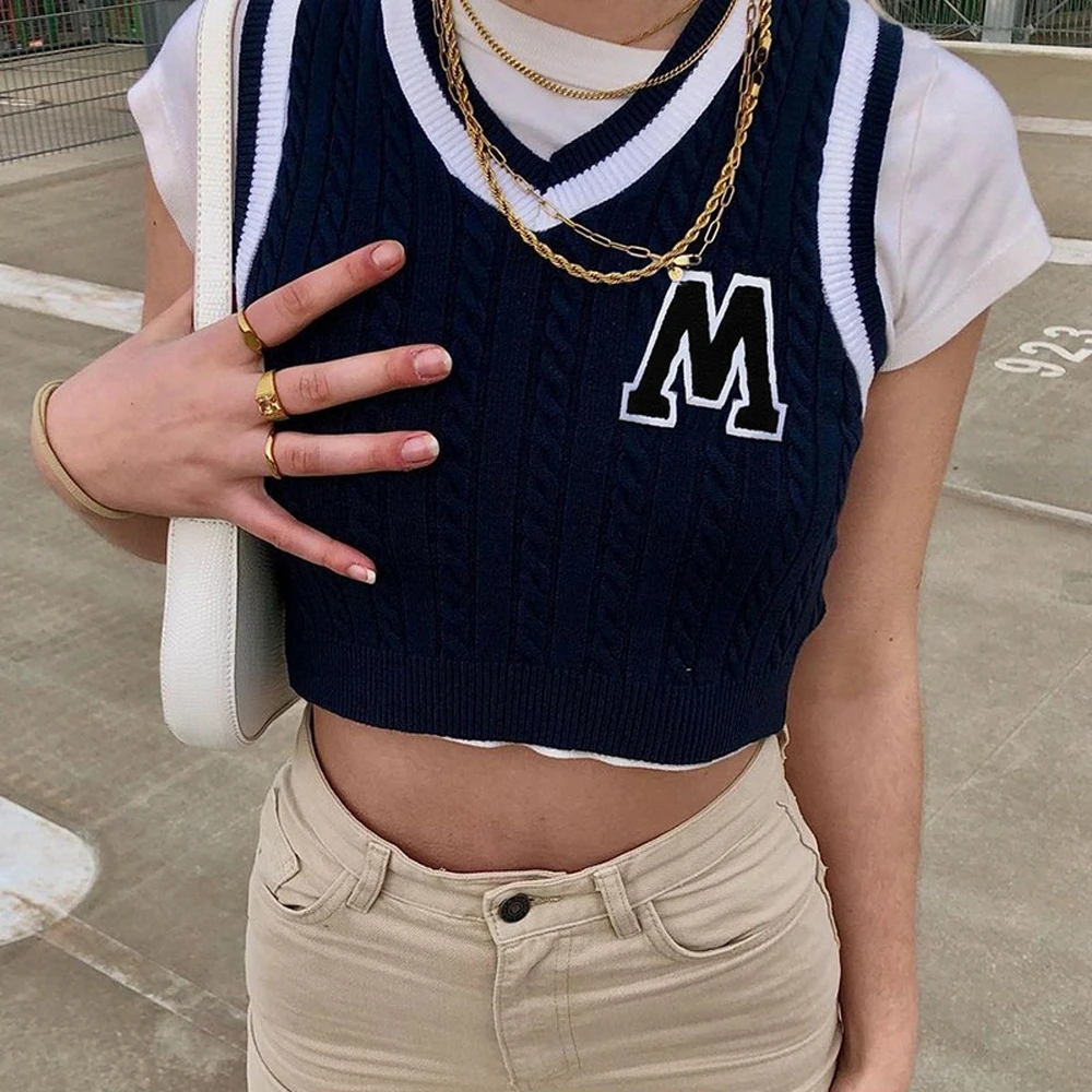 Mia Muse Women's Sweater Vests Autumn Korean Daily Letter Contrast Color Sleeveless Crew Neck Cropped Basics Sweater
Mia Muse Women's Sweater Vests Autumn Korean Daily Letter Contrast Color Sleeveless Crew Neck Cropped Basics Sweater