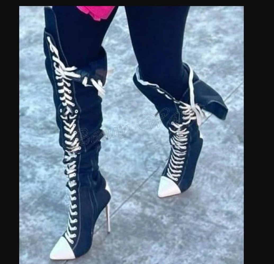 Black Front Cross Tied Boots Thigh High 12 cm Heels Pointed Toe Shoes Thin High Heel Shoes for Women 2025 Zapatos Para Mujere
Black Front Cross Tied Boots Thigh High 12 cm Heels Pointed Toe Shoes Thin High Heel Shoes for Women 2025 Zapatos Para Mujere