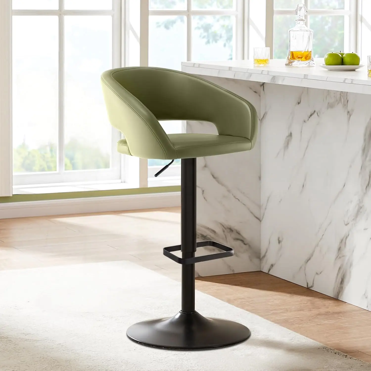 Adjustable Swivel Bar Stool with Arms, Modern PU Leather Counter Height Stools, Gas Lift Bar Chair (Olive Green, Black Base)
Adjustable Swivel Bar Stool with Arms, Modern PU Leather Counter Height Stools, Gas Lift Bar Chair (Olive Green, Black Base)