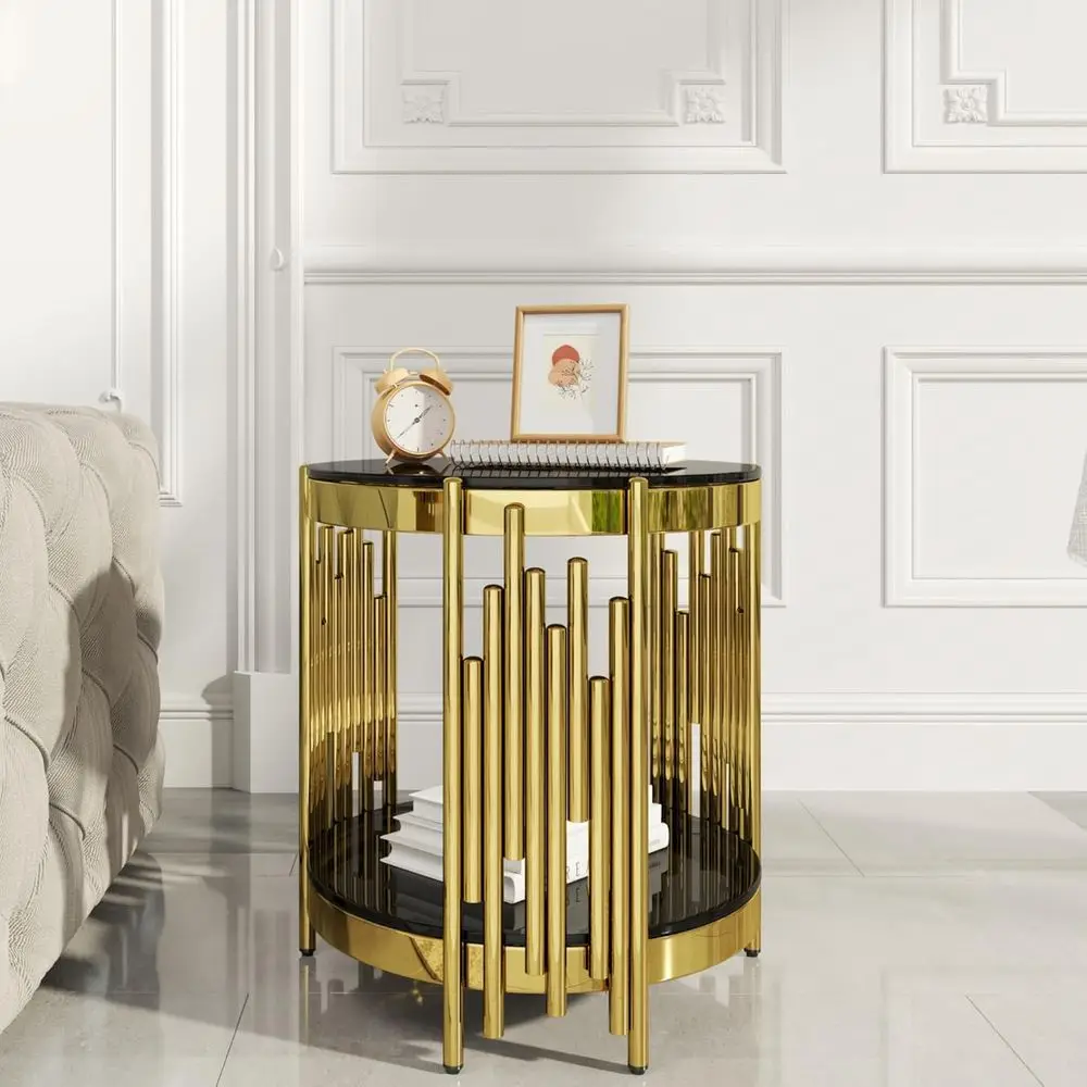 Round Glass Coffee Table 19.69 Living Room Side Table with Stainless Steel Leg, Black Top for Home Office, Gold
Round Glass Coffee Table 19.69 Living Room Side Table with Stainless Steel Leg, Black Top for Home Office, Gold