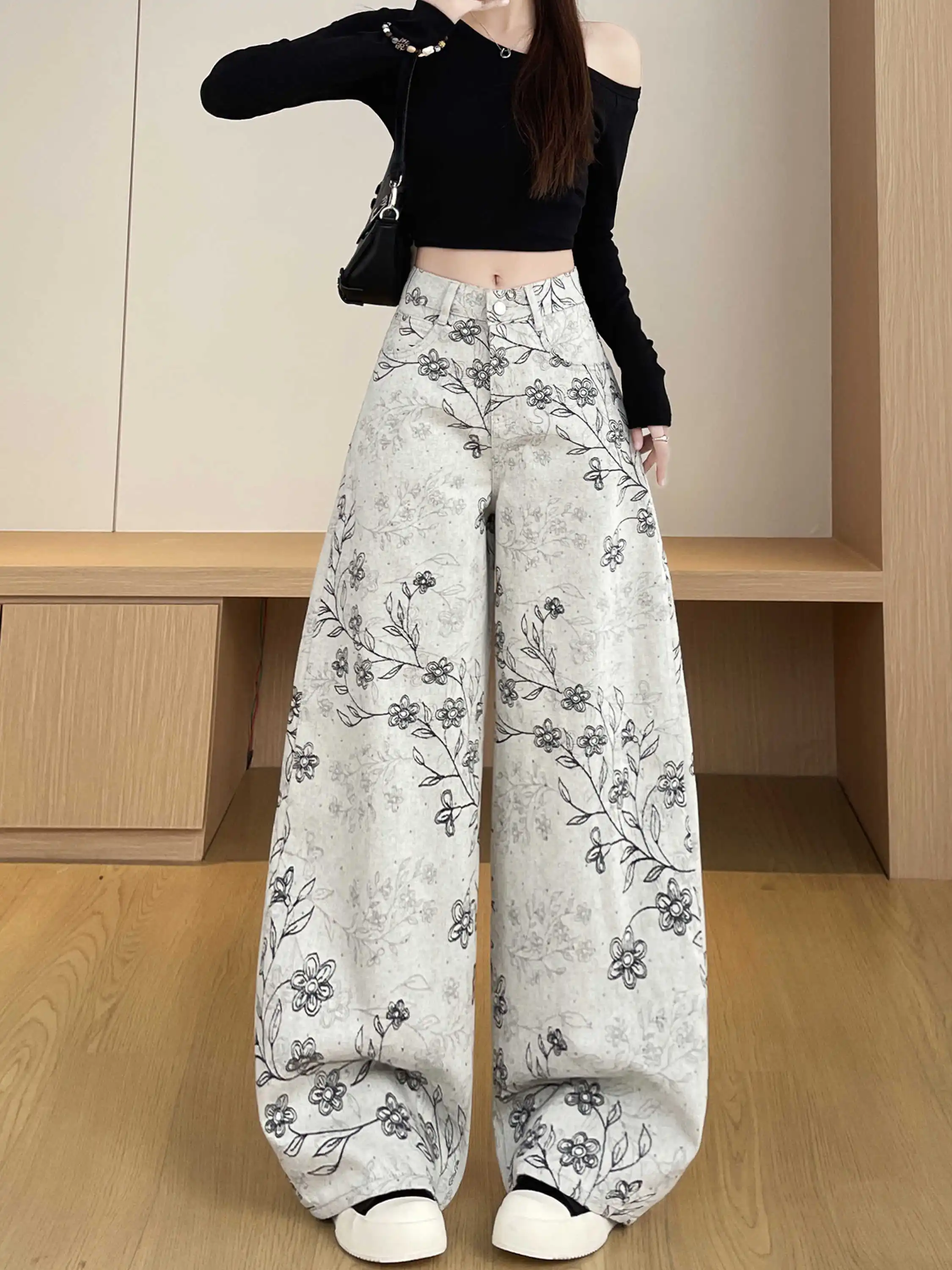 Retro High Street Jacquard Hot Diamond Jeans 2026 Women Spring Autumn High Waist Slim Bending Knife Pants Loose Floor Pants
Retro High Street Jacquard Hot Diamond Jeans 2026 Women Spring Autumn High Waist Slim Bending Knife Pants Loose Floor Pants