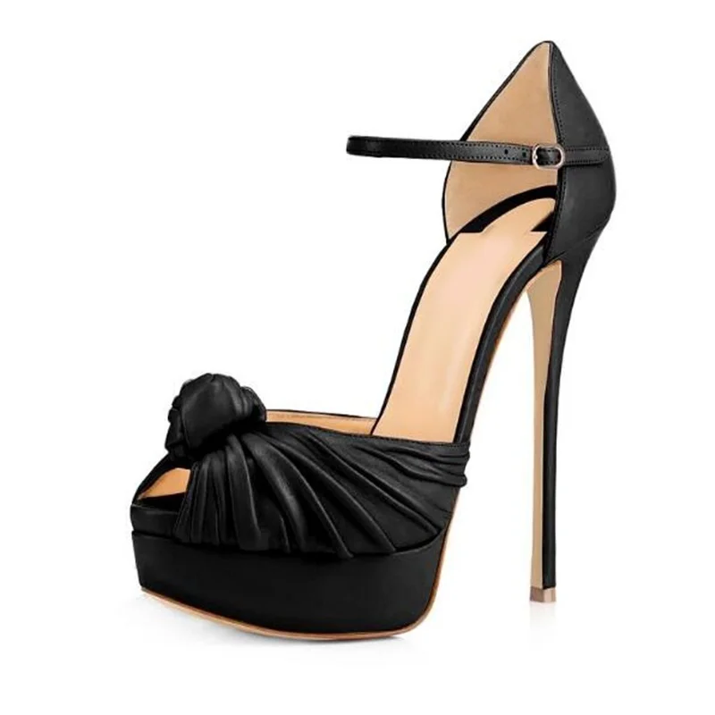 Modern Pleated Knot Tie Peep Toe Stiletto Heels Platform Sandals Ankle Strap Hollow Thin Heels Female Dress Shoes Black blue
Modern Pleated Knot Tie Peep Toe Stiletto Heels Platform Sandals Ankle Strap Hollow Thin Heels Female Dress Shoes Black blue