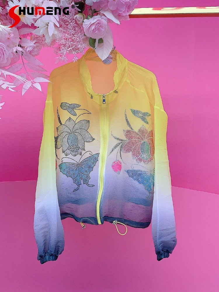 Women's 2025 Autumn New Rhinestone Butterfly Lotus Leaf Jackets Gradient Color Coats Women's Sun Protection Long Sleeve Jackets
Women's 2025 Autumn New Rhinestone Butterfly Lotus Leaf Jackets Gradient Color Coats Women's Sun Protection Long Sleeve Jackets