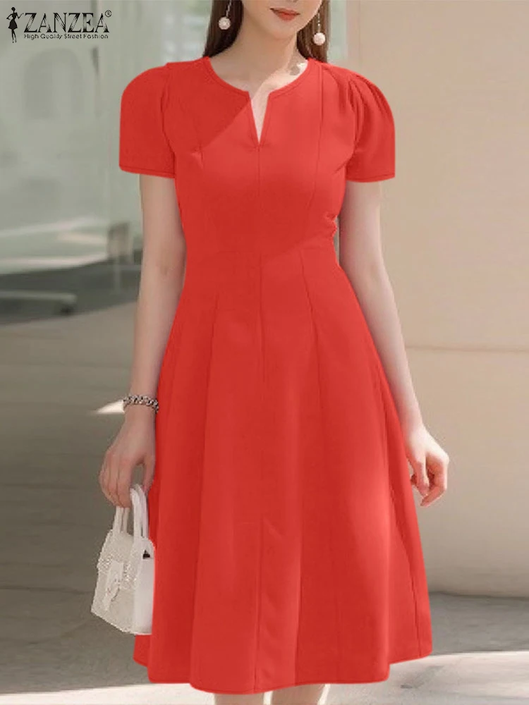 Elegant Summer V Neck Short Sleeve Party Midi Sundress 2025 ZANZEA Women Solid OL Work Dress Stylish A Line Vestidos Robe Femme
Elegant Summer V Neck Short Sleeve Party Midi Sundress 2025 ZANZEA Women Solid OL Work Dress Stylish A Line Vestidos Robe Femme