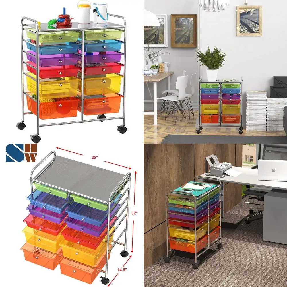 Тележка на колесиках с 12 ящиками для товаров для творчества и рукоделия, многоцветная
Тележка на колесиках с 12 ящиками для товаров для творчества и рукоделия, многоцветная