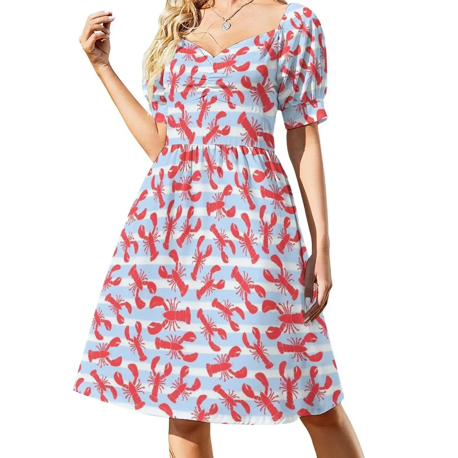 Lobsters on light blue stripes Short-Sleeved Dress Long veiled dresses Prom gown elegant party dress for women 2025
Lobsters on light blue stripes Short-Sleeved Dress Long veiled dresses Prom gown elegant party dress for women 2025