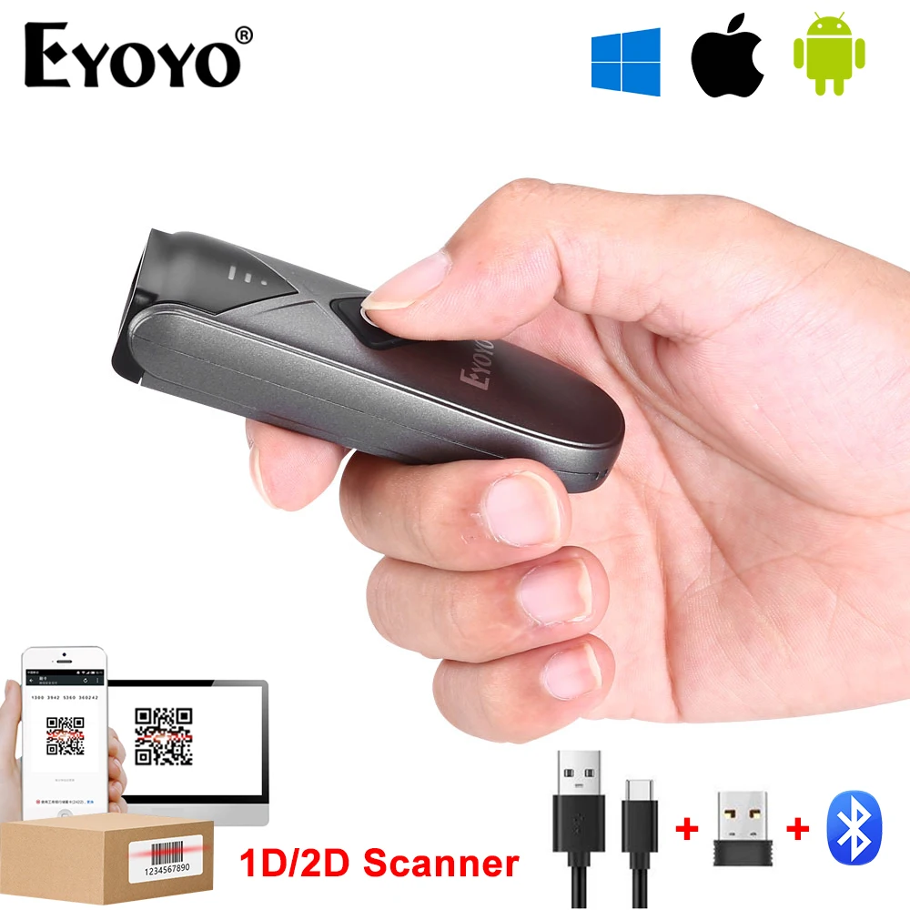 Eyoyo 2D Bluetooth Barcode Scanner Mini Portable Wireless 1D Bar Code Reader Wired 3-in-1 Connection QR Image PDF417 Data Matrix
Eyoyo 2D Bluetooth Barcode Scanner Mini Portable Wireless 1D Bar Code Reader Wired 3-in-1 Connection QR Image PDF417 Data Matrix