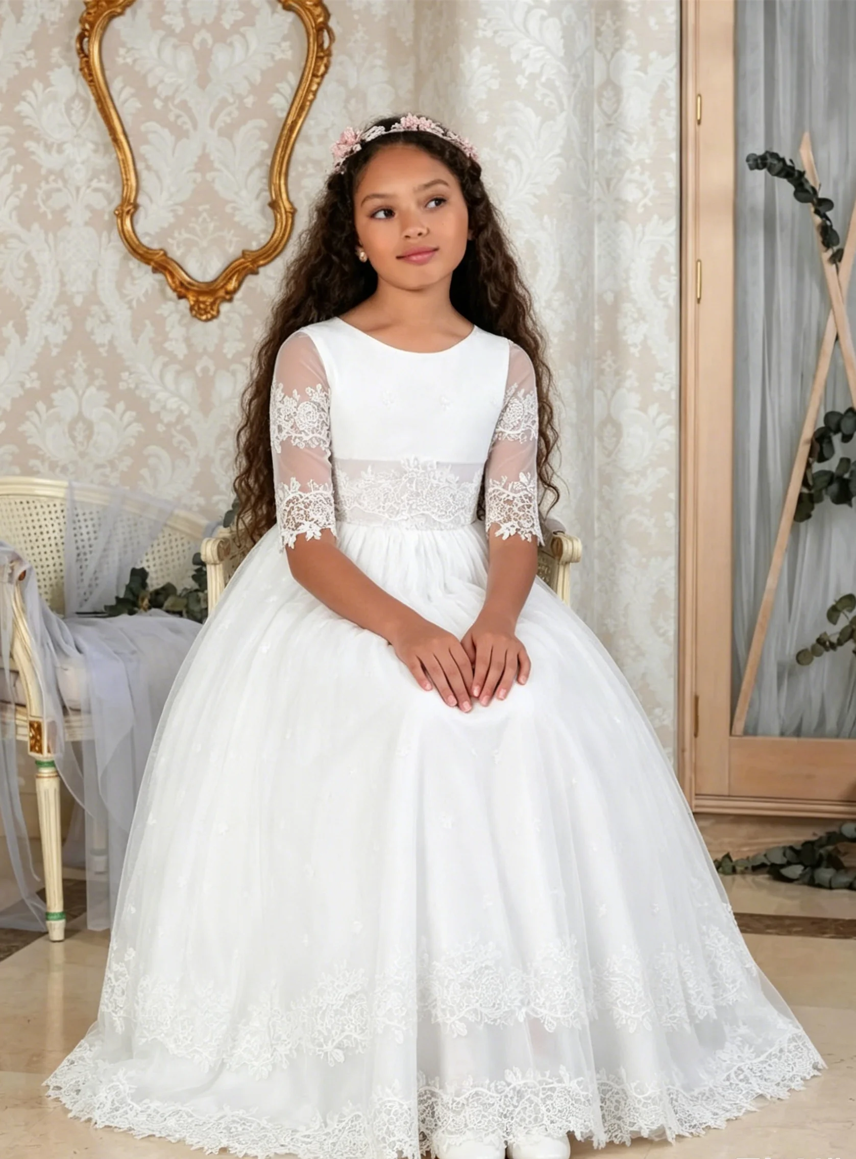 Customized Flower Girl Dress for Wedding Half Sleeve Lace Appliques Floor Lenght Kids Birthday Party First Communion Ball Gown
Customized Flower Girl Dress for Wedding Half Sleeve Lace Appliques Floor Lenght Kids Birthday Party First Communion Ball Gown