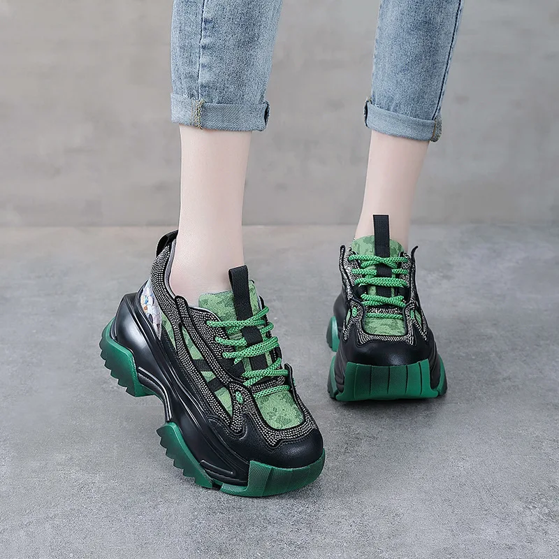 Cowhide Rhinestone Thick Sole Sports Shoes for Women with Leather Slope Heel Lace Up Color Matching Shoes
Cowhide Rhinestone Thick Sole Sports Shoes for Women with Leather Slope Heel Lace Up Color Matching Shoes