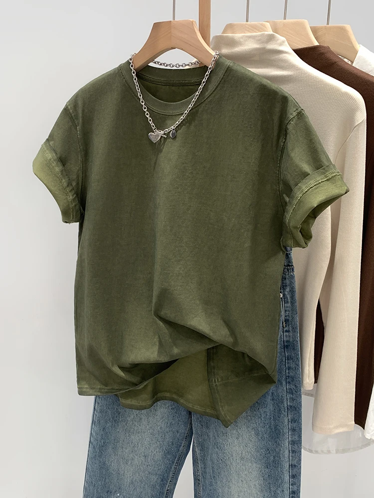 Military Green Short Sleeve T-Shirt Women's Loose Fit Vintage Style Cotton round Neck Top Spring Summer Fashion Trend
Military Green Short Sleeve T-Shirt Women's Loose Fit Vintage Style Cotton round Neck Top Spring Summer Fashion Trend