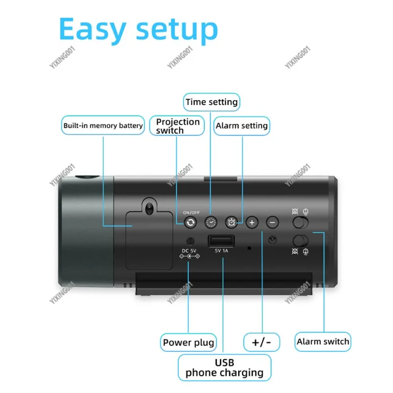 Цифровой будильник со светодиодной проекцией 180° ° Вращающийся 4-уровневый диммер яркости, прозрачный дисплей для спальни
Цифровой будильник со светодиодной проекцией 180° ° Вращающийся 4-уровневый диммер яркости, прозрачный дисплей для спальни