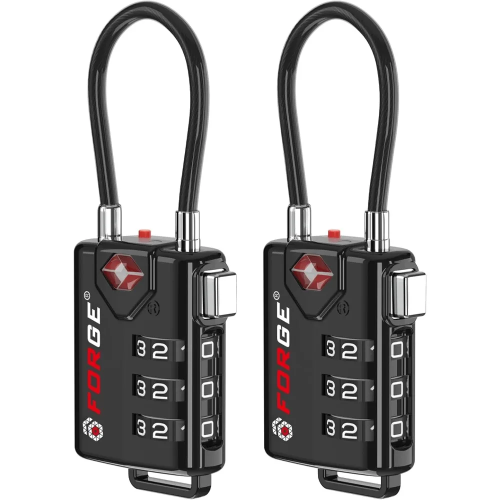 TSA Approved Resettable Combination Cable Luggage Locks Alloy Body Black 2 Pack
TSA Approved Resettable Combination Cable Luggage Locks Alloy Body Black 2 Pack