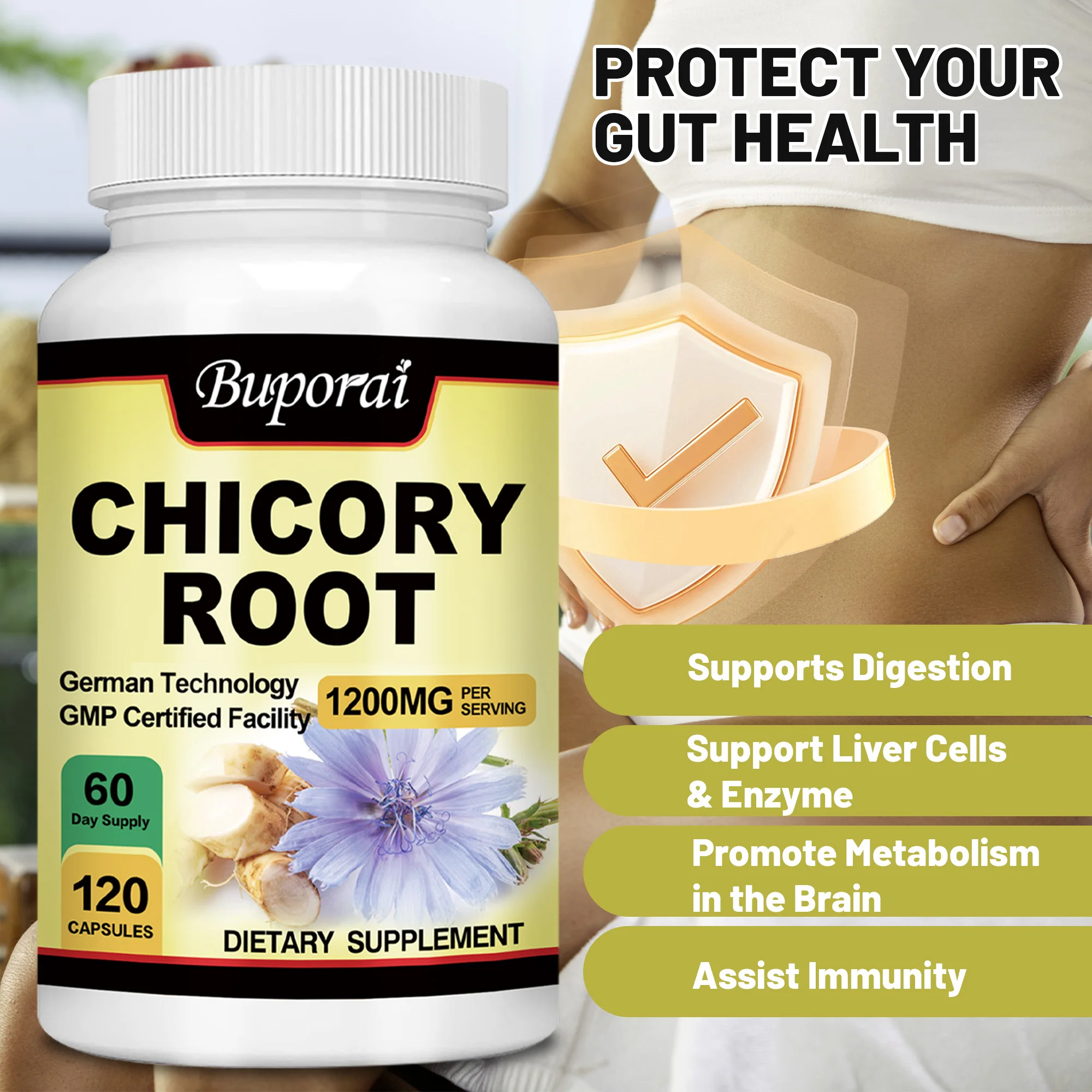 Chicory Root Capsules 1200mg - Promotes Digestion and Intestinal Health,Liver Cleansing, Regulate Mood,Immune Support,Metabolism
Chicory Root Capsules 1200mg - Promotes Digestion and Intestinal Health,Liver Cleansing, Regulate Mood,Immune Support,Metabolism