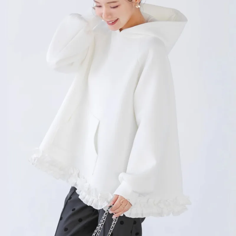 Осень-зима, свободные теплые толстовки с капюшоном, милые элегантные женские толстовки с кружевными оборками в японском стиле Sudaderas
Осень-зима, свободные теплые толстовки с капюшоном, милые элегантные женские толстовки с кружевными оборками в японском стиле Sudaderas