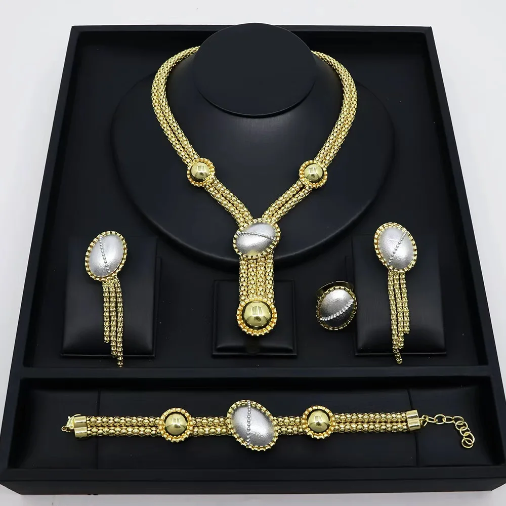 Women's Fashion Jewelry Set Silver Oval Pendant Decoration Fringe Necklace Earrings Ring Bracelet Trending Accessory Collection
Women's Fashion Jewelry Set Silver Oval Pendant Decoration Fringe Necklace Earrings Ring Bracelet Trending Accessory Collection