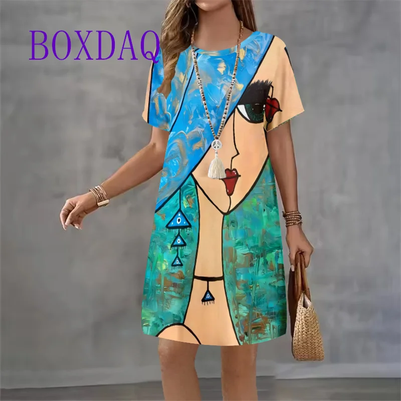 Fashion Artistic Facial Pattern Summer Women's Dress Short Sleeve O-Neck Loose Casual Mini Dress Streetwear Clothing Sundress
Fashion Artistic Facial Pattern Summer Women's Dress Short Sleeve O-Neck Loose Casual Mini Dress Streetwear Clothing Sundress