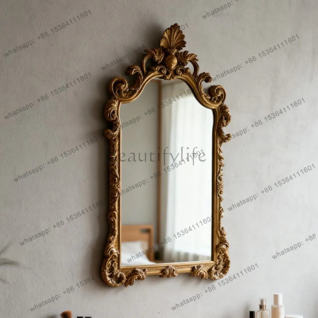 French retro carved frame cosmetic mirror home living room wall decorative mirror
French retro carved frame cosmetic mirror home living room wall decorative mirror