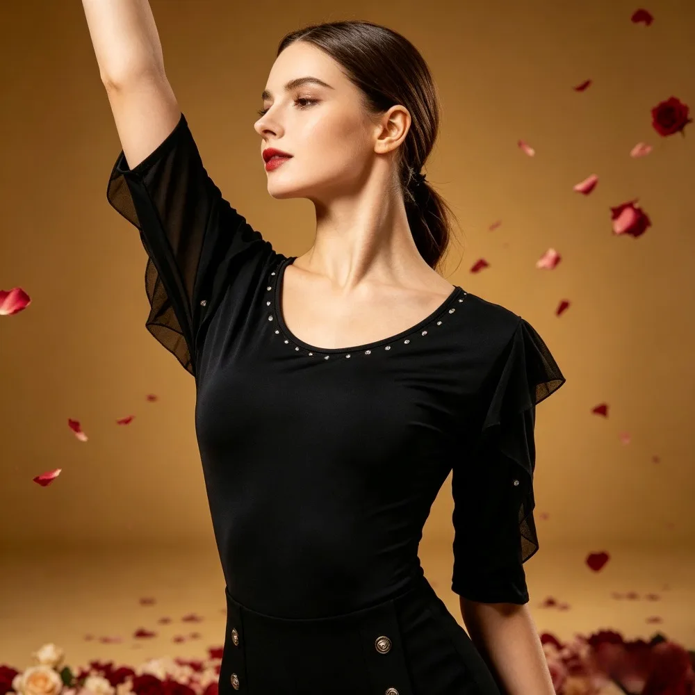 Women's Adult Mesh One‑Piece Diamond‑Encrusted Latin Dance Top,Ballroom Modern Dance Costume for Daily Wear Training Performance
Women's Adult Mesh One‑Piece Diamond‑Encrusted Latin Dance Top,Ballroom Modern Dance Costume for Daily Wear Training Performance