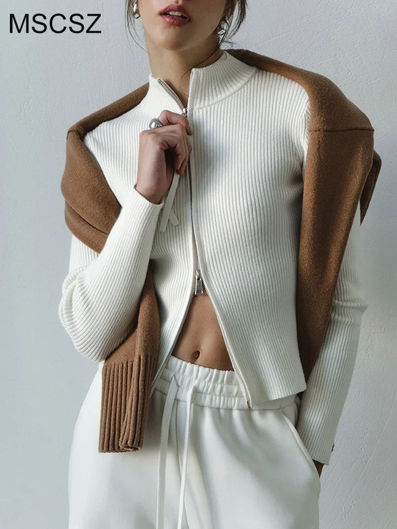 MSCSZ White Rib Knit Cardigan Women Long Sleeve Zip-Up Cardigan Fall Winter High Neck Cropped Cardigan Coat
MSCSZ White Rib Knit Cardigan Women Long Sleeve Zip-Up Cardigan Fall Winter High Neck Cropped Cardigan Coat