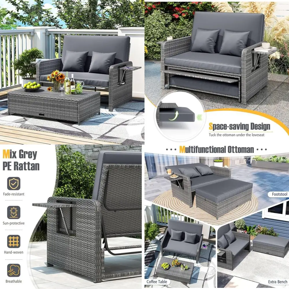 Wicker Patio Outdoor Daybed - Rattan Day Bed Lounger with Loveseat & Storage Ottoman, Sunbed Soa Set w/Cushions, 4-Level Adjusta
Wicker Patio Outdoor Daybed - Rattan Day Bed Lounger with Loveseat & Storage Ottoman, Sunbed Soa Set w/Cushions, 4-Level Adjusta