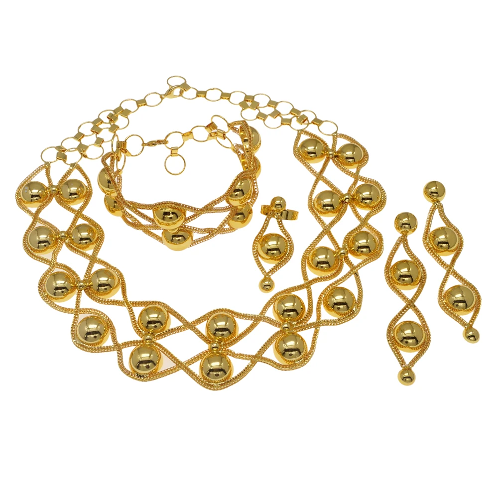 Classic Brazilian luxury gold-plated bride jewelry set, unique design sense, hollowed-out necklace, earrings, bracelet and ring
Classic Brazilian luxury gold-plated bride jewelry set, unique design sense, hollowed-out necklace, earrings, bracelet and ring