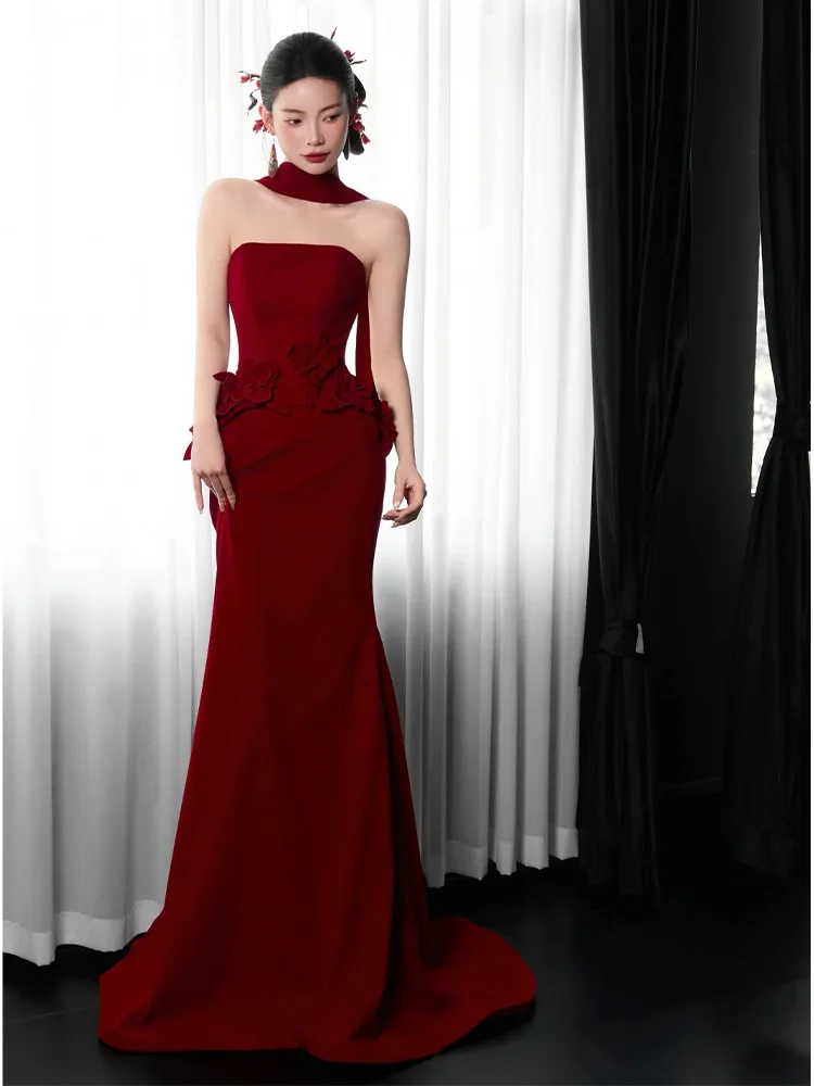 Ele Red Wine Color Bridal Dr 2026 New High-End Sensation Strapl Fi Tail Evening Gown Wedding Dr for Engagement
Ele Red Wine Color Bridal Dr 2026 New High-End Sensation Strapl Fi Tail Evening Gown Wedding Dr for Engagement
