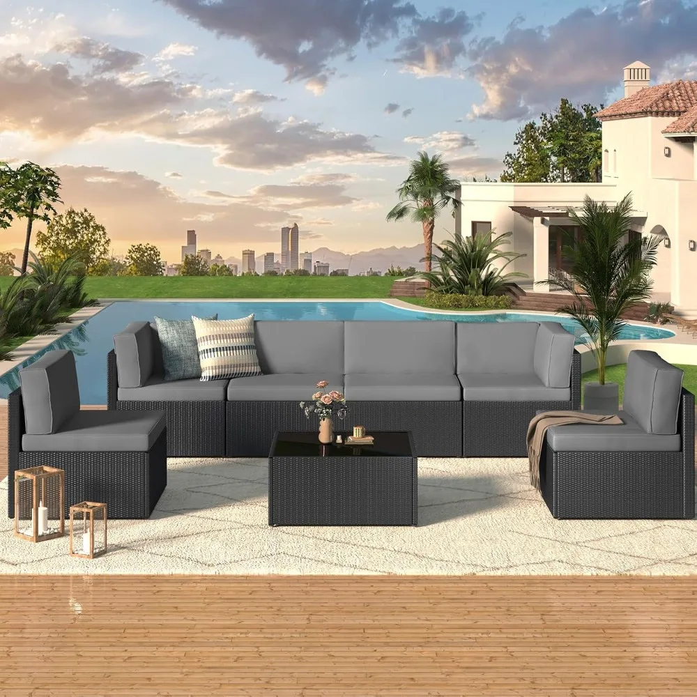 7-Piece Outdoor Patio Furniture Set with PE Rattan Wicker Sectional, Cushioned Chairs and Tea Table
7-Piece Outdoor Patio Furniture Set with PE Rattan Wicker Sectional, Cushioned Chairs and Tea Table