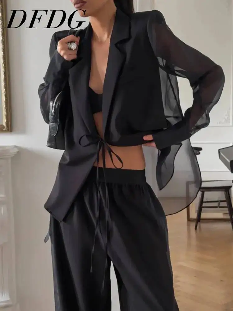 DFDG Women 2026 Spring Summer Sheer Mesh Blazer Open Front Tie Waist Cropped Jacket Elegant Casual Outerwear Blazer
DFDG Women 2026 Spring Summer Sheer Mesh Blazer Open Front Tie Waist Cropped Jacket Elegant Casual Outerwear Blazer