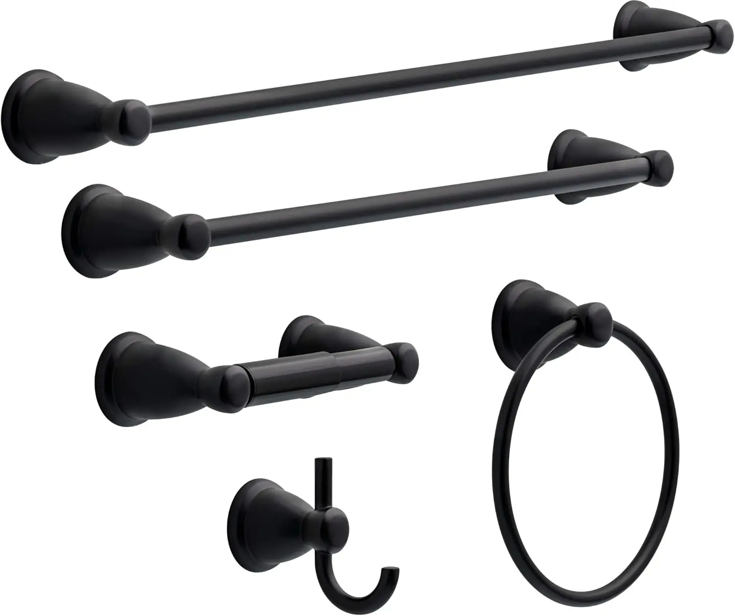 5-Piece Matte Black Bathroom Set with 18" & 24" Towel Bars, Toilet Paper Holder, Ring, Hook for Modern Decor
5-Piece Matte Black Bathroom Set with 18" & 24" Towel Bars, Toilet Paper Holder, Ring, Hook for Modern Decor