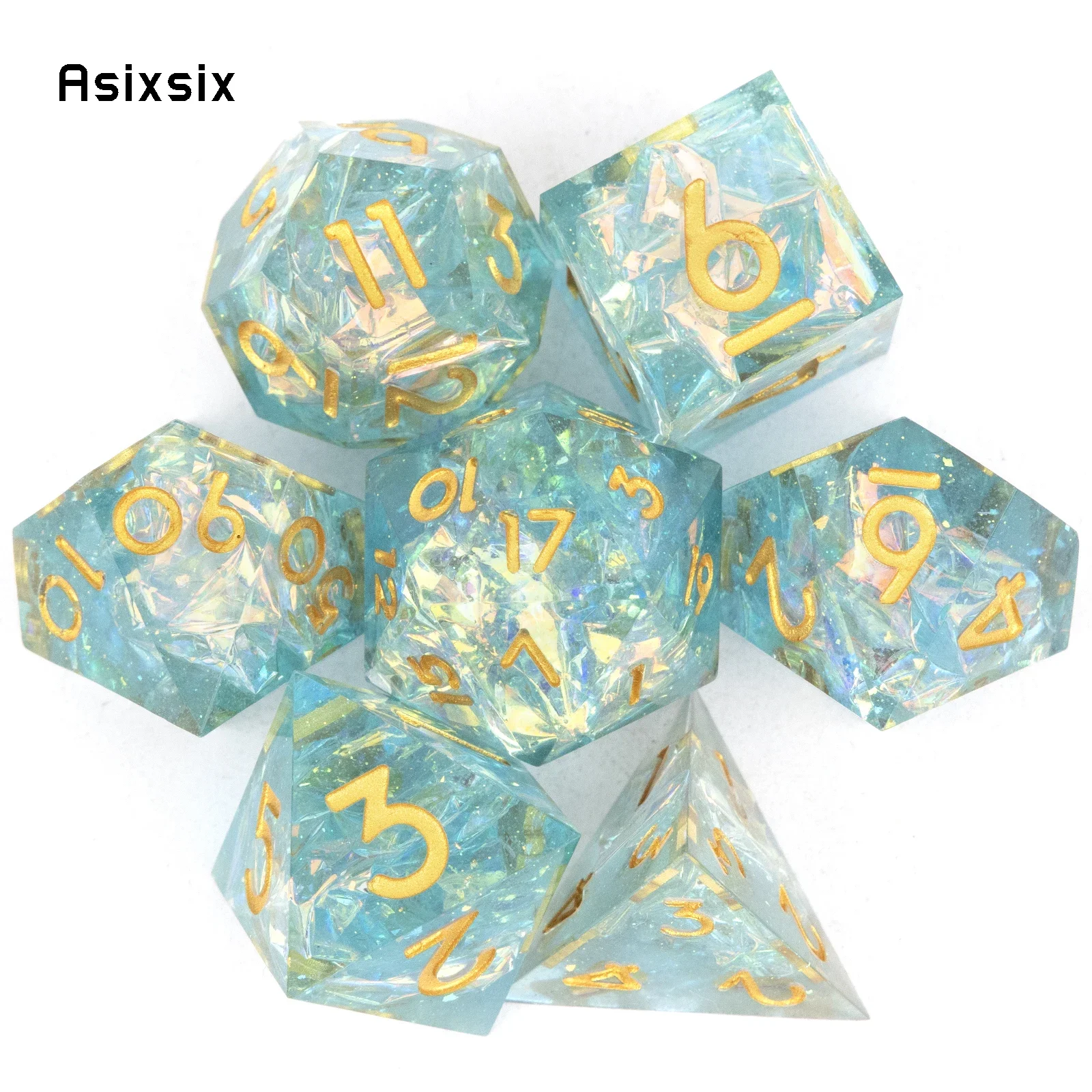 7 Pcs Green Resin Golden Number Sharp Edge Dice Polyhedral Dice Suitable for Role-Playing RPG Board Game
7 Pcs Green Resin Golden Number Sharp Edge Dice Polyhedral Dice Suitable for Role-Playing RPG Board Game
