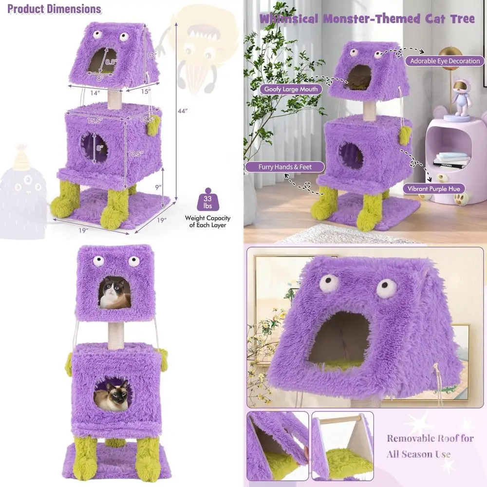 3-Tier Monster-Themed Cat Tower with 2 Enclosed Condos, Sisal Scratchers, and Toys for Indoor Cats (44)
3-Tier Monster-Themed Cat Tower with 2 Enclosed Condos, Sisal Scratchers, and Toys for Indoor Cats (44)