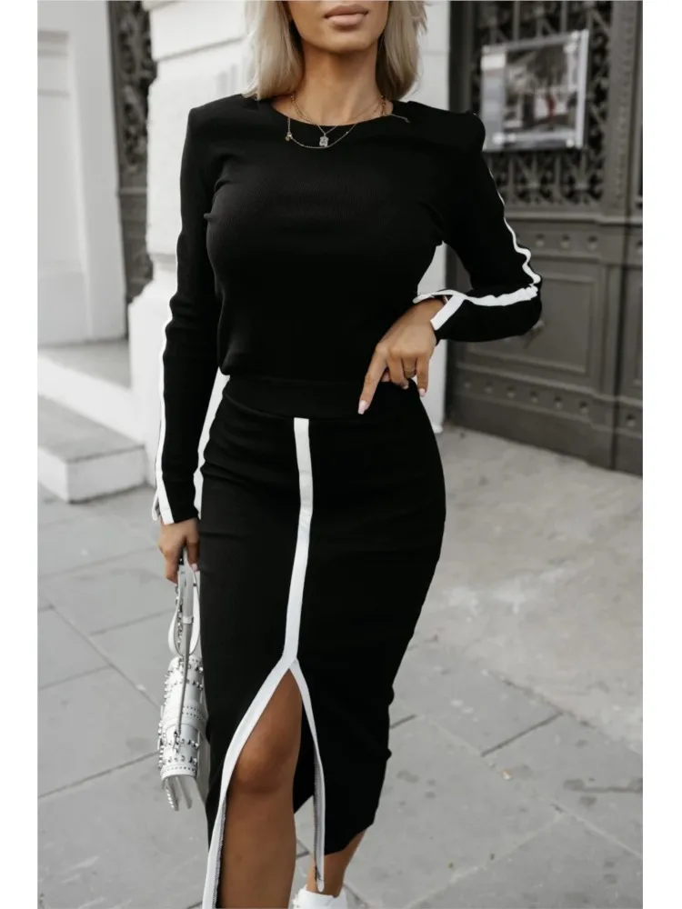 Elegant And Sexy High-slit Skirt Suit 2026 Spring Autumn Women's Long-sleeved Suit Casual Solid Color Patchwork Women's Suit New
Elegant And Sexy High-slit Skirt Suit 2026 Spring Autumn Women's Long-sleeved Suit Casual Solid Color Patchwork Women's Suit New