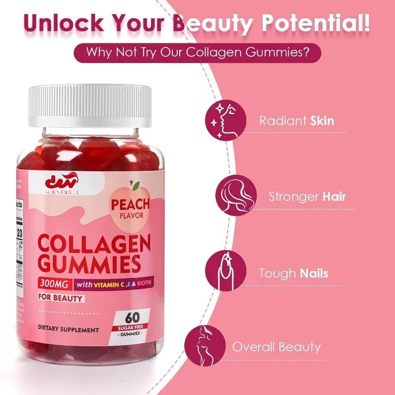 Sugar free collagen gummies contain vitamins, healthy hair, nails and bones, peach flavor, 60 gummies
Sugar free collagen gummies contain vitamins, healthy hair, nails and bones, peach flavor, 60 gummies