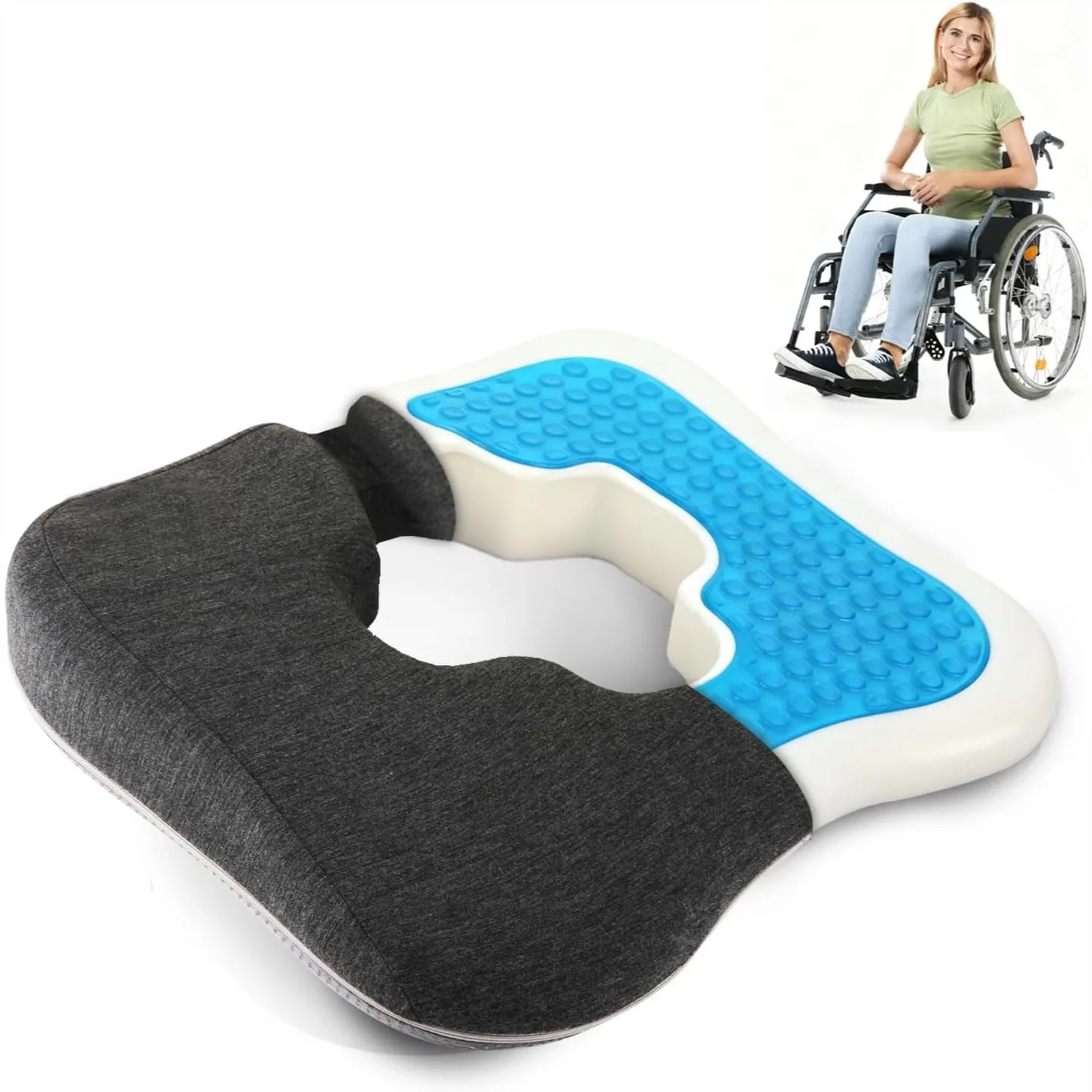 Gel Wheelchair Cushion for Pressure Sore Relief - Pain Support for Long Sitting, Tailbone & Sciatica
Gel Wheelchair Cushion for Pressure Sore Relief - Pain Support for Long Sitting, Tailbone & Sciatica