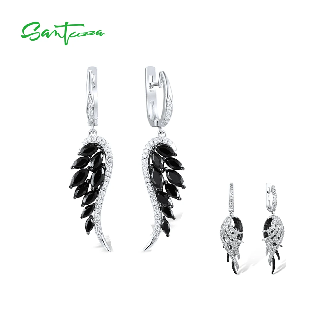 SANTUZZA Real 925 terling Silver Earrings For Women Sparkling Black Spinel White CZ Angel Wings Fashion Drop Trendy Fine Jewelry
SANTUZZA Real 925 terling Silver Earrings For Women Sparkling Black Spinel White CZ Angel Wings Fashion Drop Trendy Fine Jewelry
