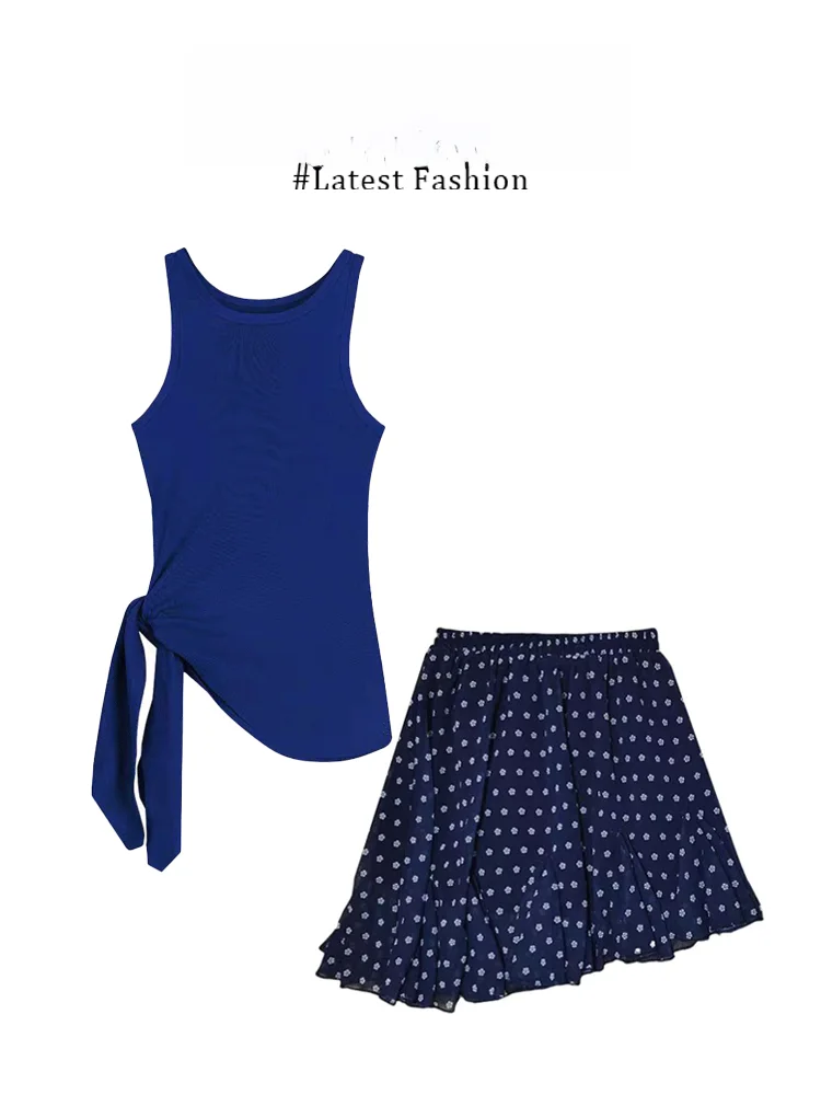 Blue Vintage Polka Dot Floral Print Asymmetrical Tank Top And Skirt Set Women's Fashion Spring Summer Outfit Short Sleeve rou...
Blue Vintage Polka Dot Floral Print Asymmetrical Tank Top And Skirt Set Women's Fashion Spring Summer Outfit Short Sleeve rou...