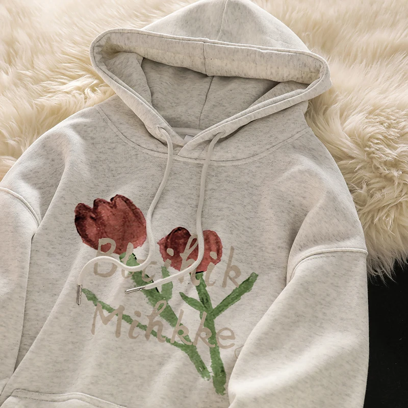 Women's Fall Winter Fleece Hooded Hoodies Drop Long Sleeve Flower Letter Printing Loose Pullovers Casual Thick Sweatshirts
Women's Fall Winter Fleece Hooded Hoodies Drop Long Sleeve Flower Letter Printing Loose Pullovers Casual Thick Sweatshirts