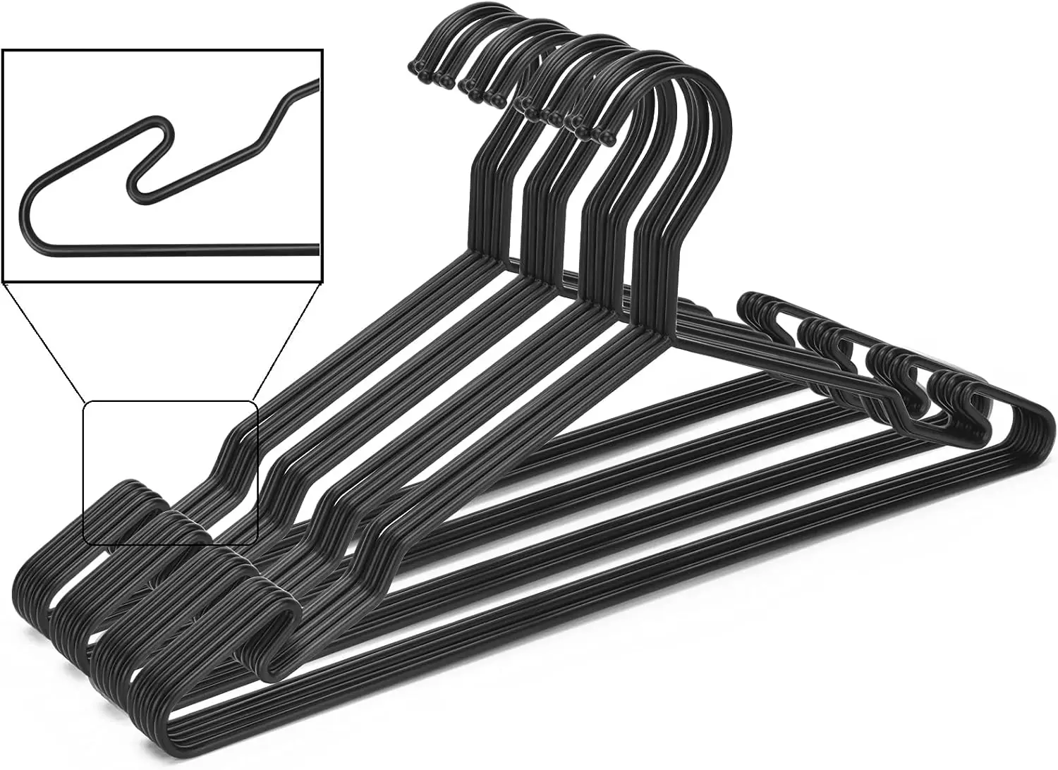 Heavy Duty Metal Hangers with Unique Hook Design Durable & Sturdy Coat Hangers 4mm Thick Withstands 25lbs Weight Smooth Powder Coated Finish Compact Shirt Hangers - 10 Pack Black
Heavy Duty Metal Hangers with Unique Hook Design Durable & Sturdy Coat Hangers 4mm Thick Withstands 25lbs Weight Smooth Powder Coated Finish Compact Shirt Hangers - 10 Pack Black