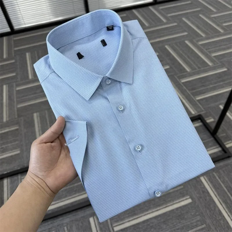 Men Silk Blend Checkered Short Sleeve Shirt Business Casual Formal Button Down Top For Summer
Men Silk Blend Checkered Short Sleeve Shirt Business Casual Formal Button Down Top For Summer