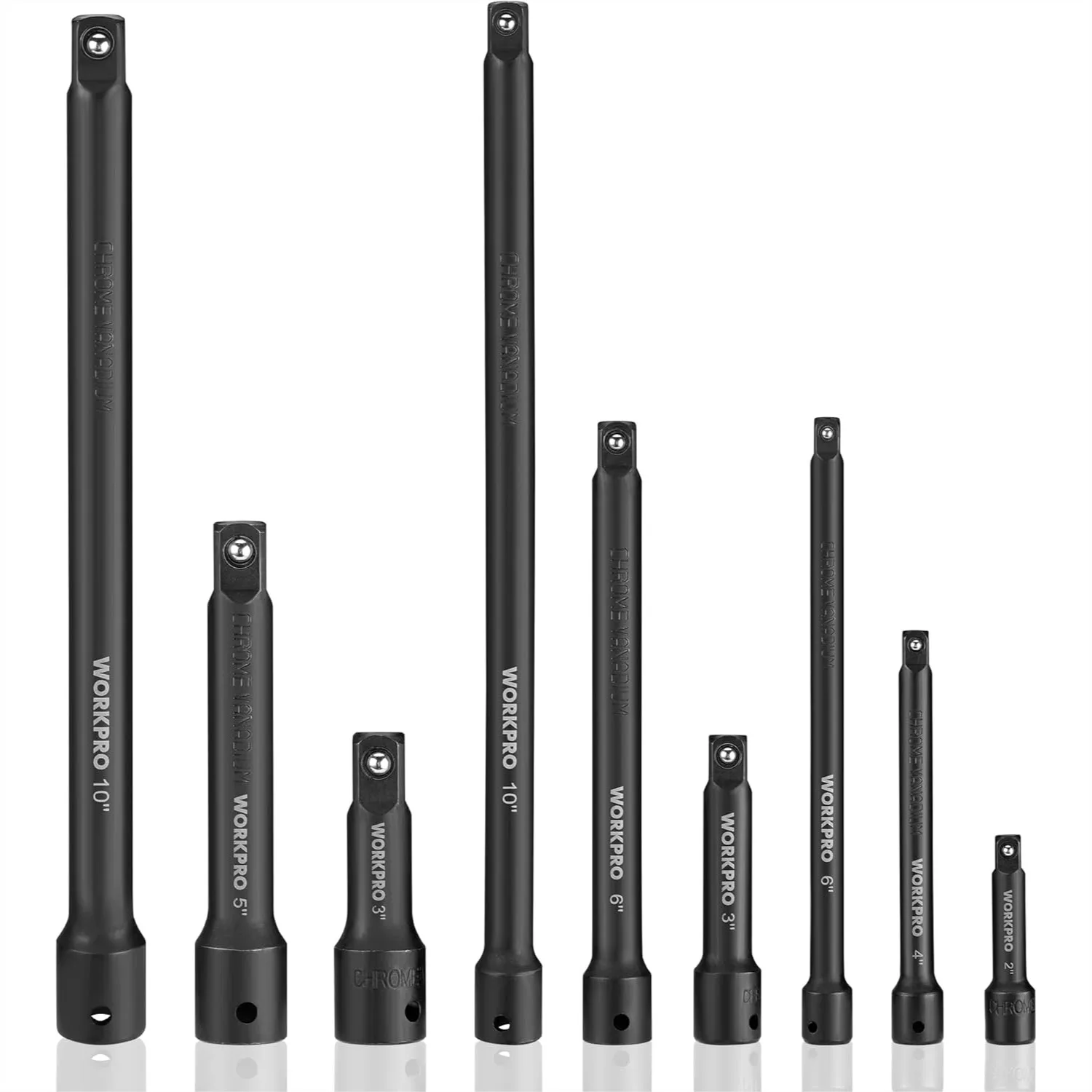 9 Pcs Impact Driver Extension Bar Set with 1/4, 3/8 and 1/2 Inch Drives, Chrome Vanadium Steel with Black Phosphate Finish and
9 Pcs Impact Driver Extension Bar Set with 1/4, 3/8 and 1/2 Inch Drives, Chrome Vanadium Steel with Black Phosphate Finish and