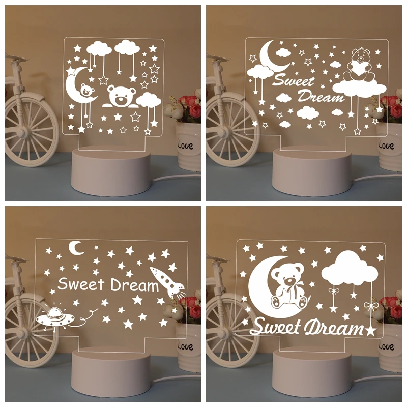 Cartoon Sweet Dream Acrylic Night Lights For Baby Table Decor Star Cloud 3D Visual Lamp Christmas gifts
Cartoon Sweet Dream Acrylic Night Lights For Baby Table Decor Star Cloud 3D Visual Lamp Christmas gifts