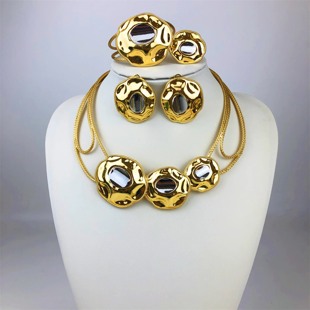 ESALE Gold Color 18K Jewelry Set For Women Fashion Dubai Jewelry Necklace Earrings Bracelet And Ring ensembles de bijoux italien
ESALE Gold Color 18K Jewelry Set For Women Fashion Dubai Jewelry Necklace Earrings Bracelet And Ring ensembles de bijoux italien