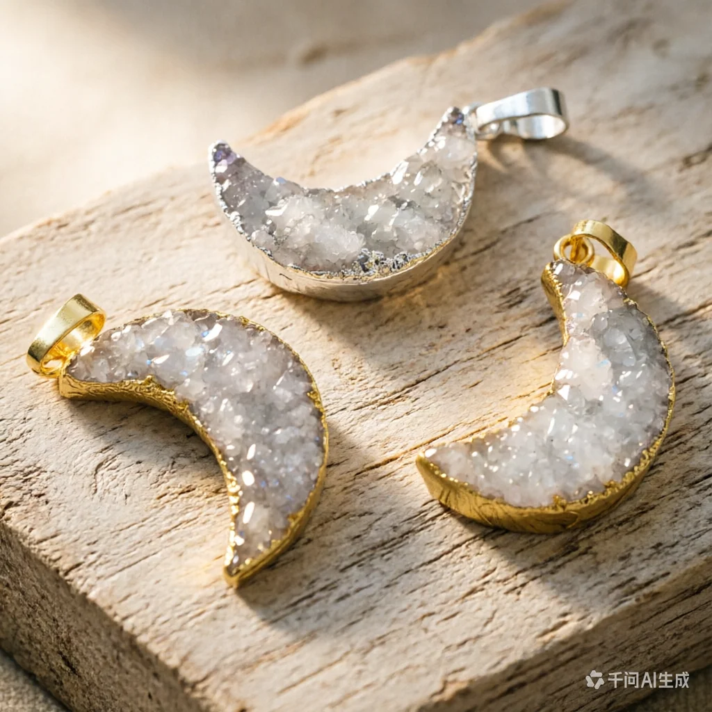 WT-P1706 Super Hot Natural druzy quartz moon pendant with Angel color Fashion women jewelry crescent moon stone pendant
WT-P1706 Super Hot Natural druzy quartz moon pendant with Angel color Fashion women jewelry crescent moon stone pendant