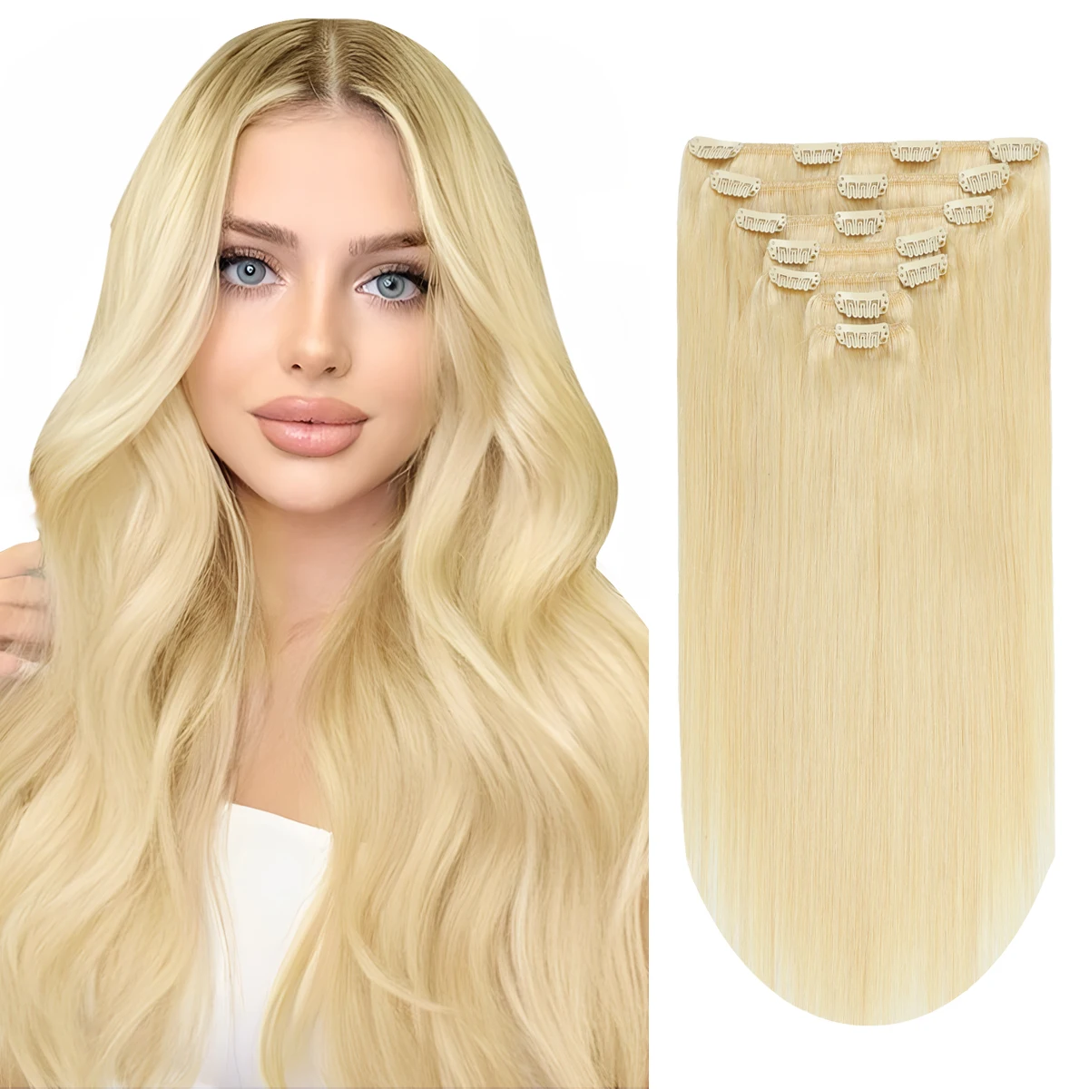 7PCS #613 Bleach Blonde Real Human Hair Clip-In Extensions 110g-120g Double Weft Straight Remy Hair Extensions
7PCS #613 Bleach Blonde Real Human Hair Clip-In Extensions 110g-120g Double Weft Straight Remy Hair Extensions