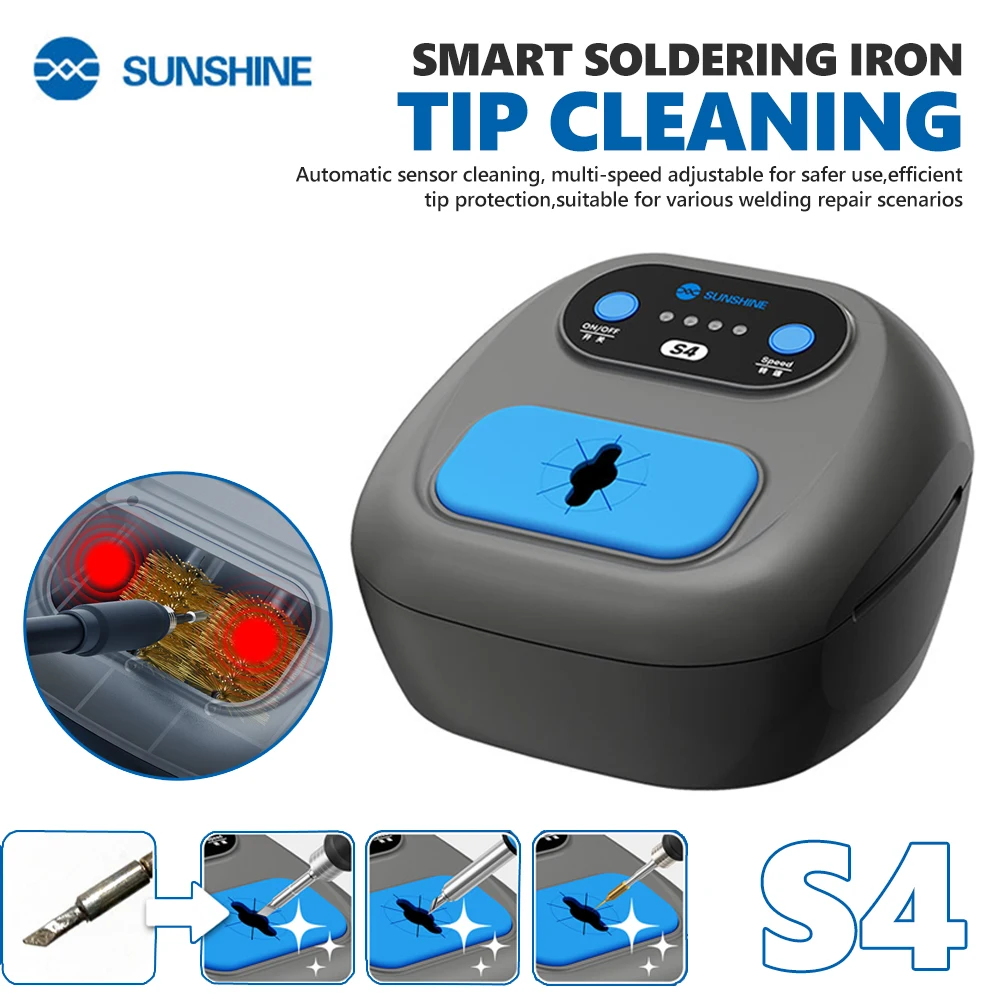 SUNSHINE S4 Smart Soldering Tip Cleaner 3-Speed Adjustable for Phone Repair Soldering Tip Cleaning Oxidation Removal Tool
SUNSHINE S4 Smart Soldering Tip Cleaner 3-Speed Adjustable for Phone Repair Soldering Tip Cleaning Oxidation Removal Tool