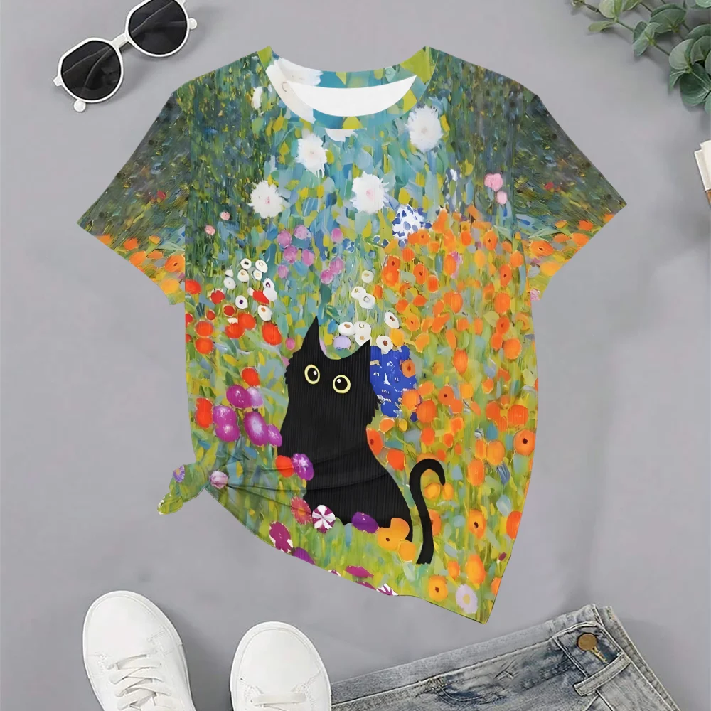 Women's Multi Color Flower Black Cat Printed T-shirt - Summer Casual Fashion Art Round Neck Short Sleeve
Women's Multi Color Flower Black Cat Printed T-shirt - Summer Casual Fashion Art Round Neck Short Sleeve