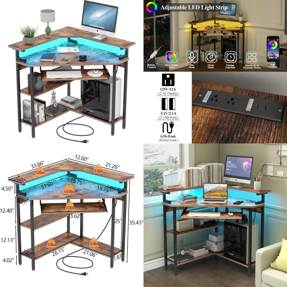 Corner Desk with Charging Station & LED Light, Triangle Corner Desk with Monitor Stand & Keyboard Tray for Small Space, Gaming C
Corner Desk with Charging Station & LED Light, Triangle Corner Desk with Monitor Stand & Keyboard Tray for Small Space, Gaming C