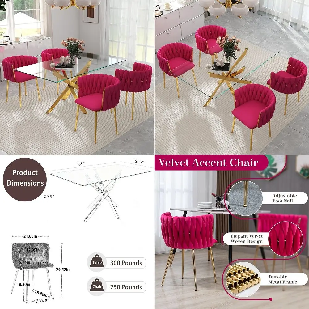 Pieces Modern Gold Dining Table Set, 63 Large Luxury Rectangle Kitchen Table Set, 4 Person Clear Glass Top Minimalist Dinner Ta
Pieces Modern Gold Dining Table Set, 63 Large Luxury Rectangle Kitchen Table Set, 4 Person Clear Glass Top Minimalist Dinner Ta