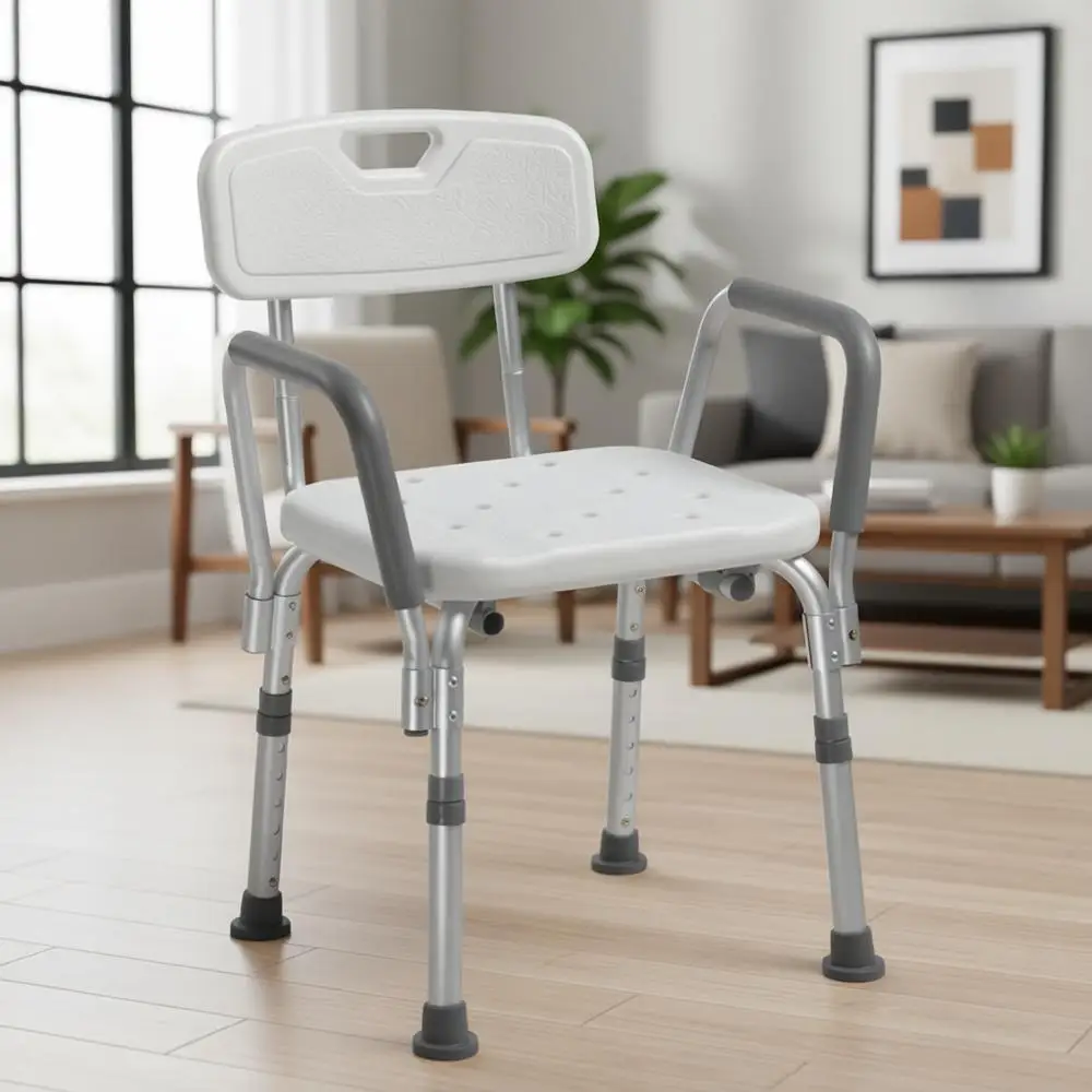 Складной стул для душа с регулируемой высотой, спинкой и мягкими подлокотниками - легкий, удобный, выдерживает до 158 кг, белый
Складной стул для душа с регулируемой высотой, спинкой и мягкими подлокотниками - легкий, удобный, выдерживает до 158 кг, белый