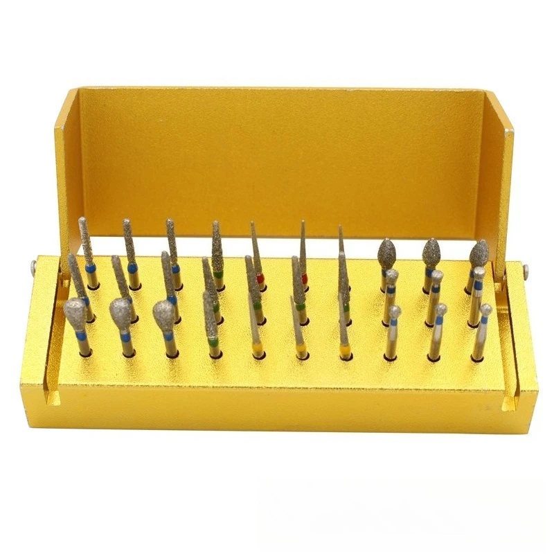 30pcs Dental Burs Kit with Aluminium Storage Holder Dental Diamond Burs for High-Speed Handpiece Turbine with Burs Placement Box
30pcs Dental Burs Kit with Aluminium Storage Holder Dental Diamond Burs for High-Speed Handpiece Turbine with Burs Placement Box